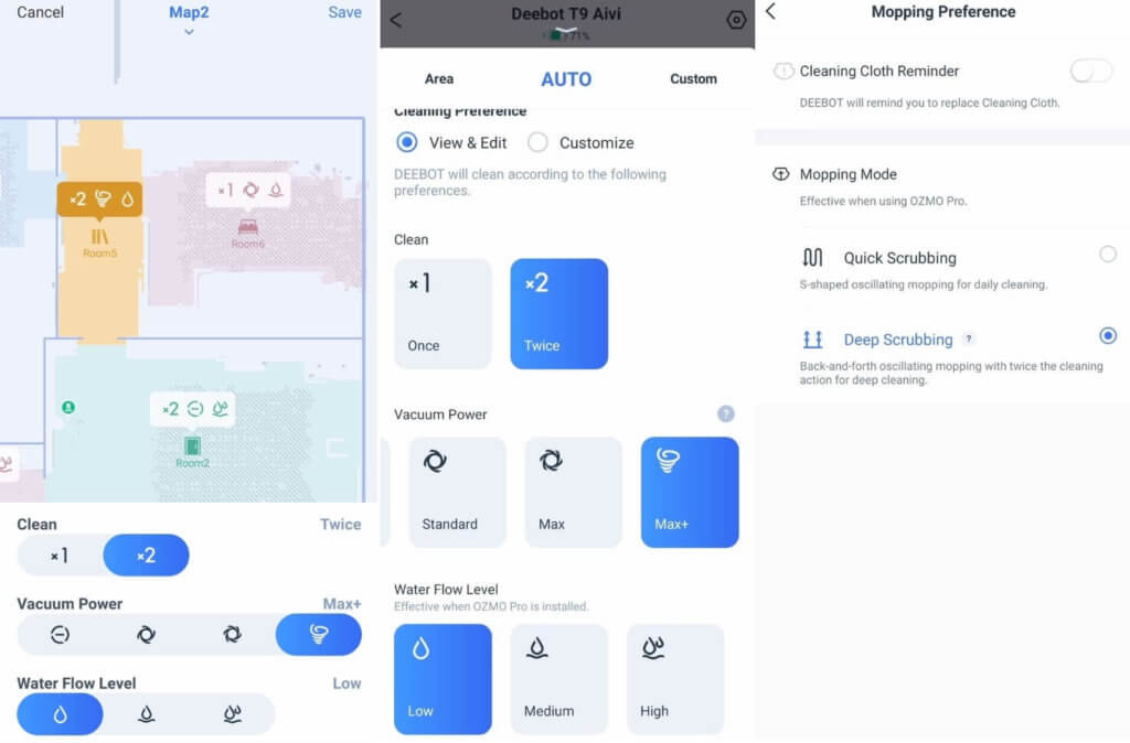 Valymo parametrų nustatymai