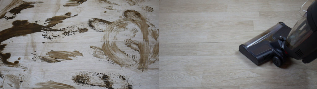 Lavar el suelo de suciedad fresca