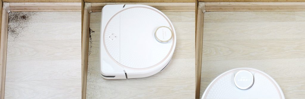 Robotas dulkių siurblys efektyviai pašalina šiukšles iš kampų