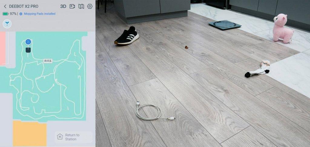 „Ecovacs Deebot X2 PRO“: objektų aptikimas ant grindų
