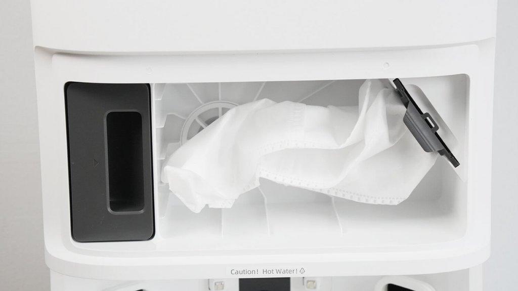 „DreameBot L10s Pro Ultra Heat“: dulkių maišelis ir ploviklio bakelis