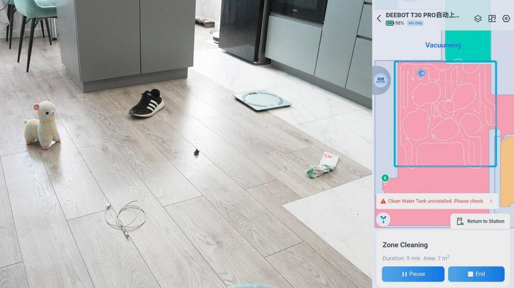 „Ecovacs Deebot T30 PRO“: objektų atpažinimas esant geram apšvietimui