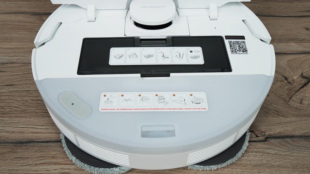 „Dreame L40“: dulkių surinktuvo ir vandens bako vietos