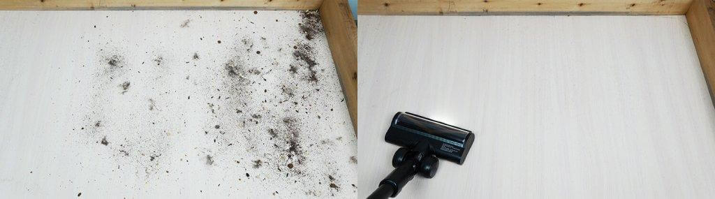 Dreame H12 Dual FlexReach: šiukšlių surinkimas ant laminuotų grindų